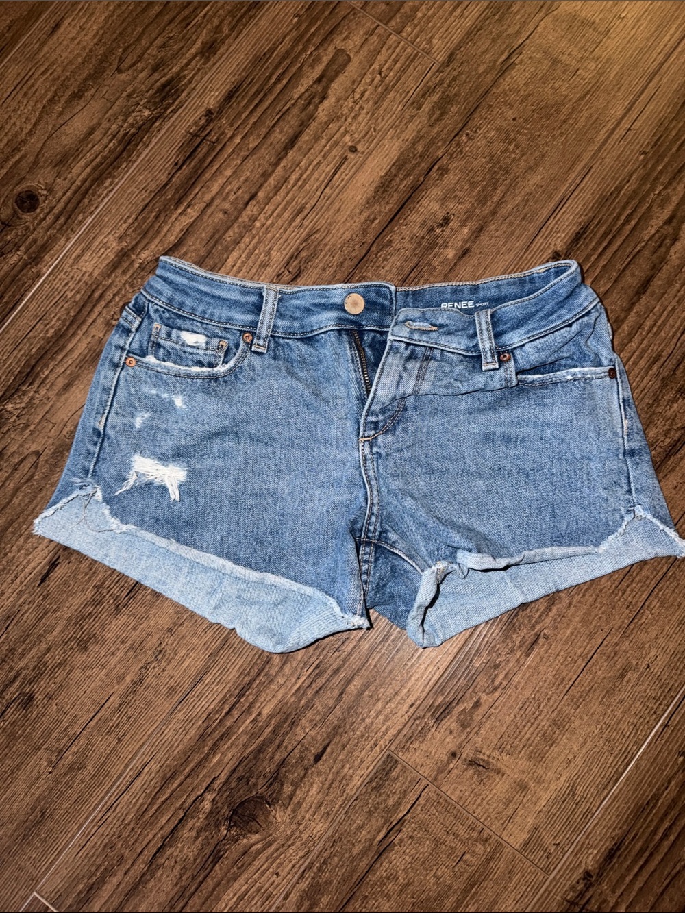 High-Rise Distressed Denim Shorts - Light Blue